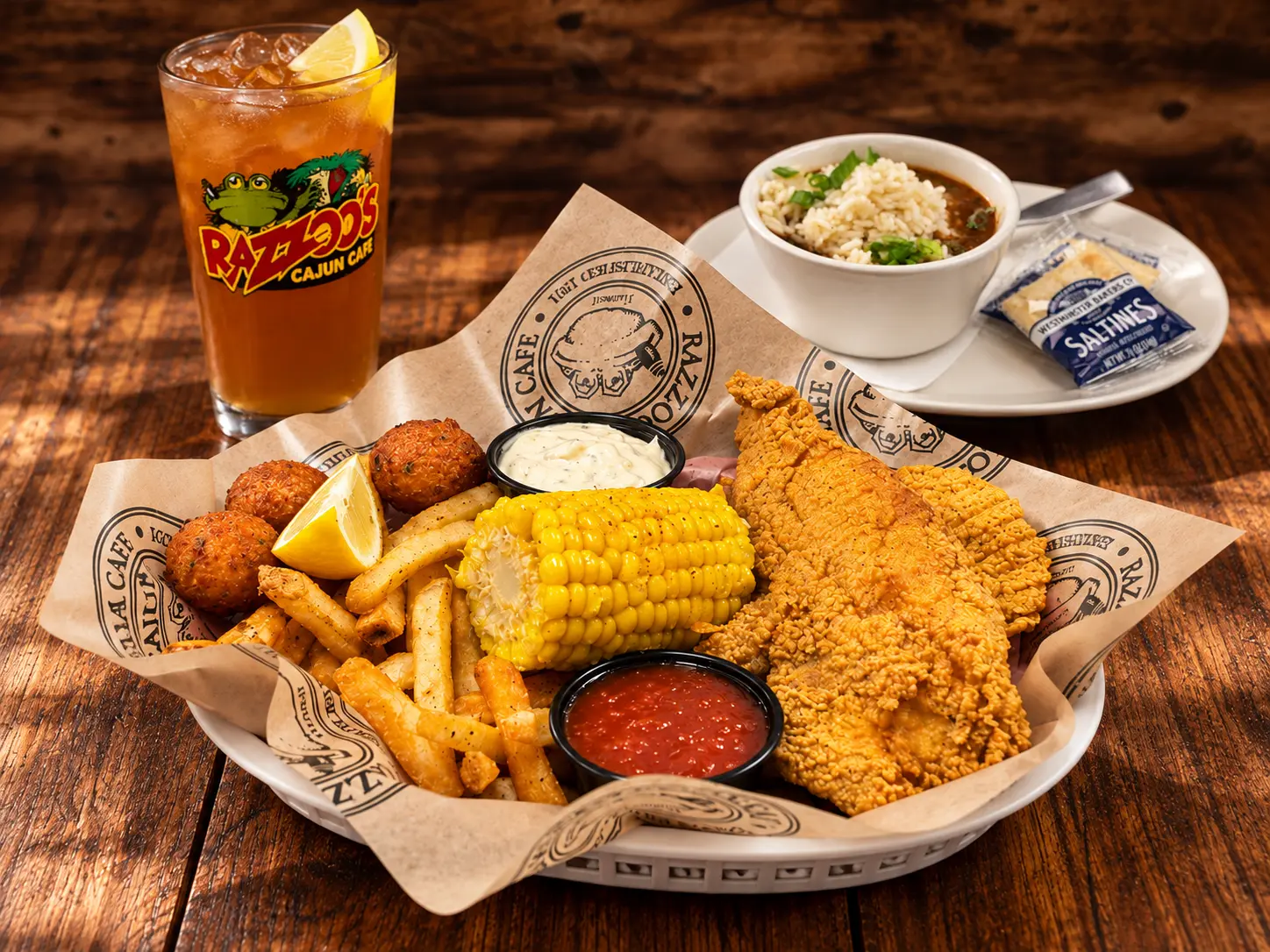 Fried Catfish Basket with Lil’ Taste of Gumbo + Tea Fried Catfish Basket with Lil' Taste of Gumbo + Tea